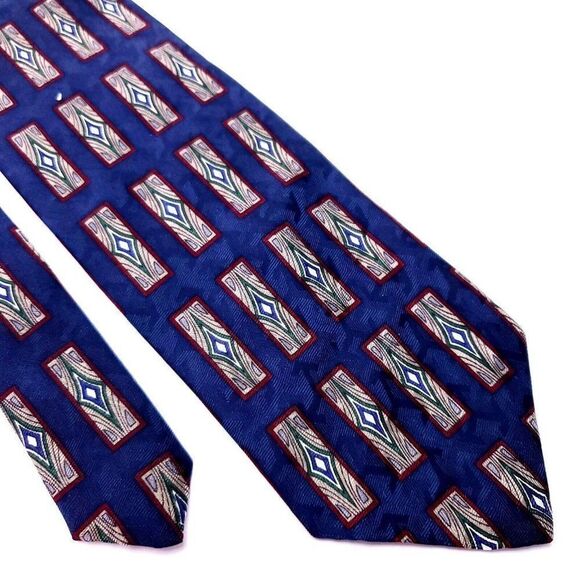XMI Silk Tie Print Blue Geometric Short - Picture 1 of 6